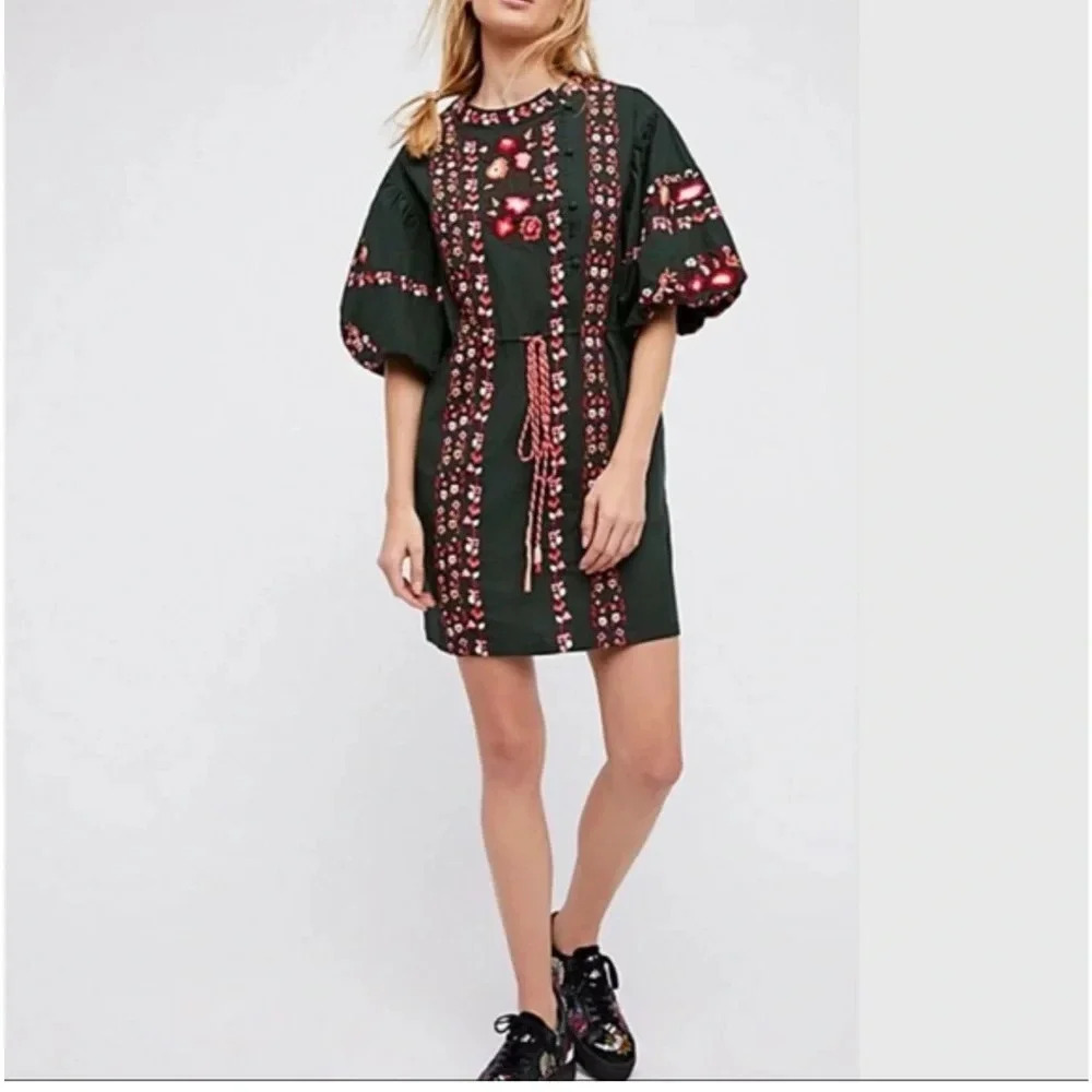 FREE PEOPLE Havana Asymmetrical Embroidered Peasant Dress